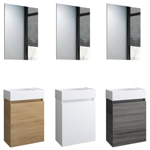 Faizee Home | Badmöbel Set Rikka Grau – 43 cm Waschbeckenunterschrank mit Keramik-Waschbecken & Wandspiegel | Kompakte Badezimmermöbel für Gäste-WC & kleine Bäder | Ohne Armatur von Faizee Möbel