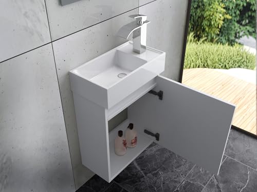 Faizee Home | Badmöbel Set mit Spiegel in Eiche – Waschbecken & Hängeschrank | Stilvolle Badezimmermöbel | 43 cm Unterschrank & Wandspiegel (Weiß, Nur Unterschrank + Waschbecken) von Faizee Möbel