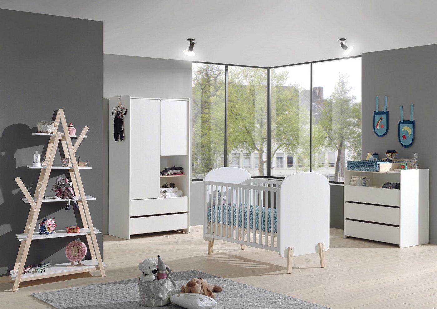 Faizee Möbel Babymöbel-Set Kiddy Babyzimmer Auswahl aus Wickelkommode, Regal und Schrank von Faizee Möbel