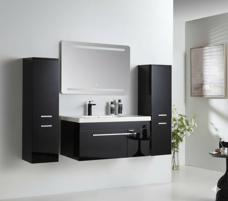 Faizee Möbel Badmöbel-Set Badmöbel- Set Schwarz/Weiß/Königsblau Keramik/Granit 120 cm, (Komplett-Set, 5-St), badmöbel set 120cm komplett Set LED-Spiegel mit Touch-Funktion von Faizee Möbel