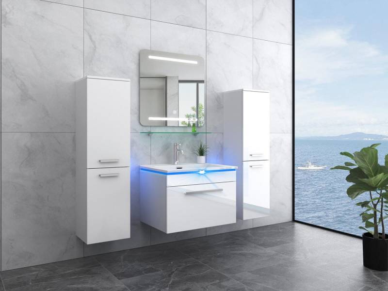 Faizee Möbel Badmöbel-Set Badmöbel- Set Schwarz/Weiß/Königsblau Keramik/Granit 120 cm, (Komplett-Set, 5-St), badmöbel set 120cm komplett Set LED-Spiegel mit Touch-Funktion von Faizee Möbel