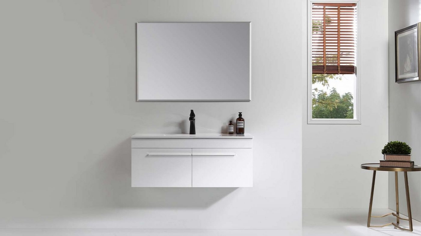 Faizee Möbel Badmöbel-Set Badmöbel set, Weiß komplett 5TLG 90/120 cm, (Komplett-Set, 2-St), LED-Spiegel mit Touch Badmöbel-Set VORMONTIERT Hochglanz lackiert von Faizee Möbel