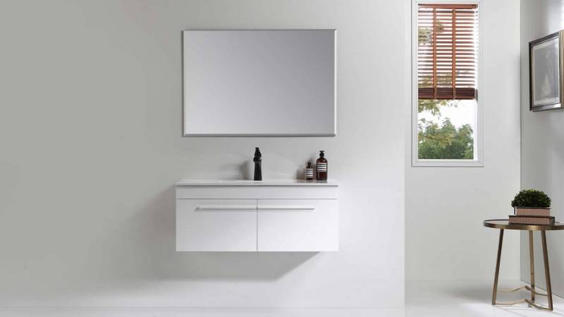 Faizee Möbel Badmöbel-Set Badmöbel set, Weiß komplett 5TLG 90/120 cm, (Komplett-Set, 2-St), LED-Spiegel mit Touch Badmöbel-Set VORMONTIERT Hochglanz lackiert von Faizee Möbel