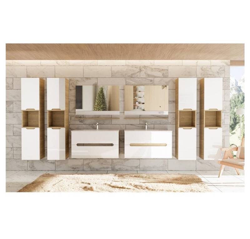 Faizee Möbel Badmöbel-Set 90cm Hochglanz Weiß inkl. Waschbecken&LED-Beleuchtung von Faizee Möbel