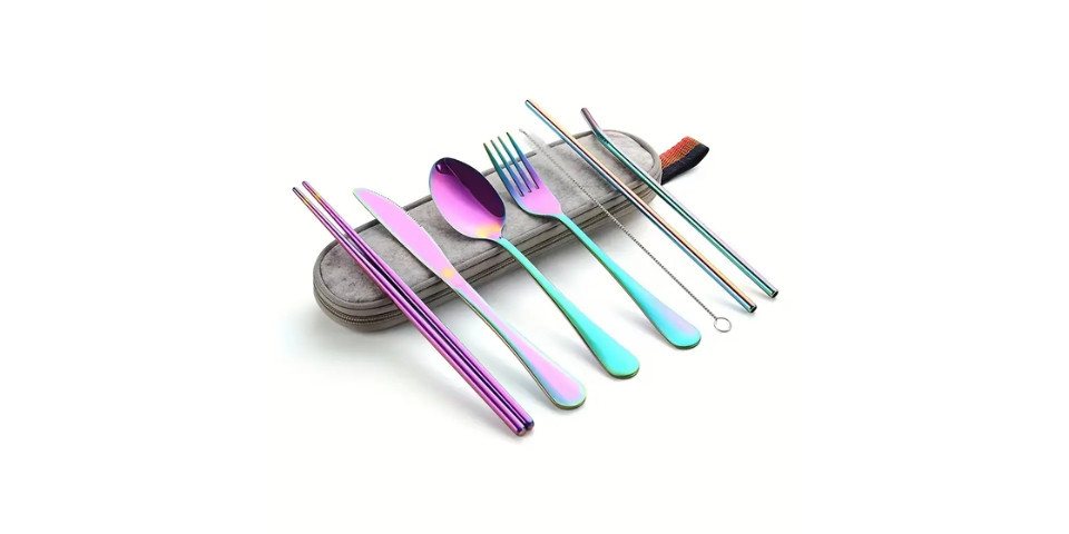 Faizee Möbel Besteck-Set Besteckset 8-tlg Reise Set Camping Besteckset vier Farben (8-tlg), Edelstahl von Faizee Möbel