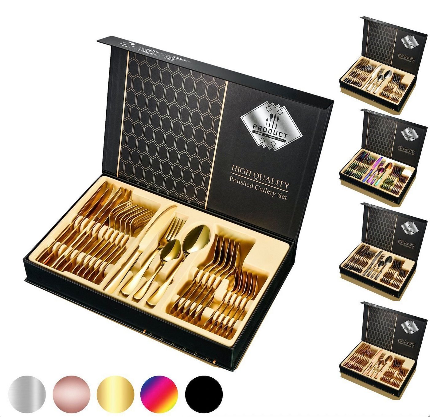 Faizee Möbel Besteck-Set Cutlery Set 24-teiliges Besteckset Set Service für 6 Gift Box (24-tlg), Edelstahl von Faizee Möbel