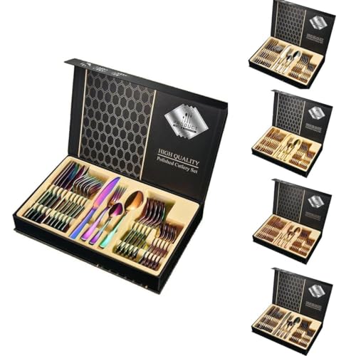 Faizee Möbel Besteckset 24 tlg. Regenbogen Edelstahlbesteck für. 6 Personen Gift Box von Faizee Möbel