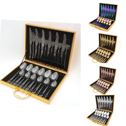 Faizee Möbel Besteckset 24 tlg. Schwarz Wooden Box Edelstahlbesteck für. 6 Personen Cutlery Set von Faizee Möbel
