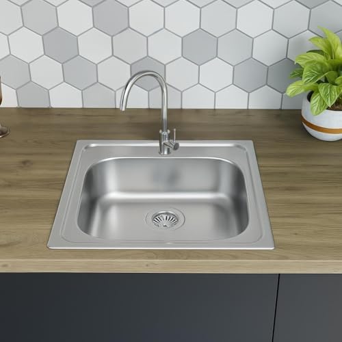 Faizee Möbel | Edelstahl Einbauspüle & Spülbecken 48x48x15 | Moderne Küchenspüle | Robust & langlebig | inkl. Siphon, Spülbecken & Ausgussbecken + Armatur| Ideal als Waschbecken & Einbauspüle von Faizee Möbel