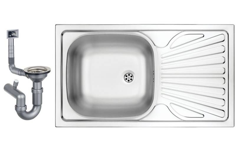 Faizee Möbel Edelstahlspüle Edelstahl-Einbauspüle Spüle Küchenspüle inklusive Zubehör-Set 76x44 cm, Eckig, 76/44 cm von Faizee Möbel