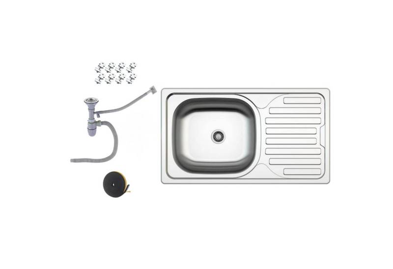 Faizee Möbel Edelstahlspüle Edelstahlspüle 76x44 cm Armatur Wählbar inkl. Siphon-Set, Eckig von Faizee Möbel