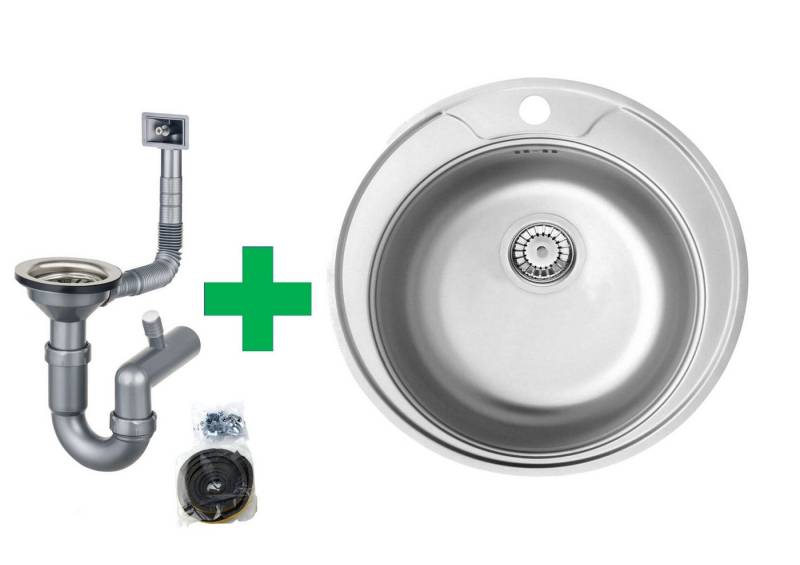 Faizee Möbel Edelstahlspüle Edelstahlspüle Ø 51 cm +Armatur wählbar Küchenspüle inkl. Siphon Set, Rund, 51/49 cm von Faizee Möbel