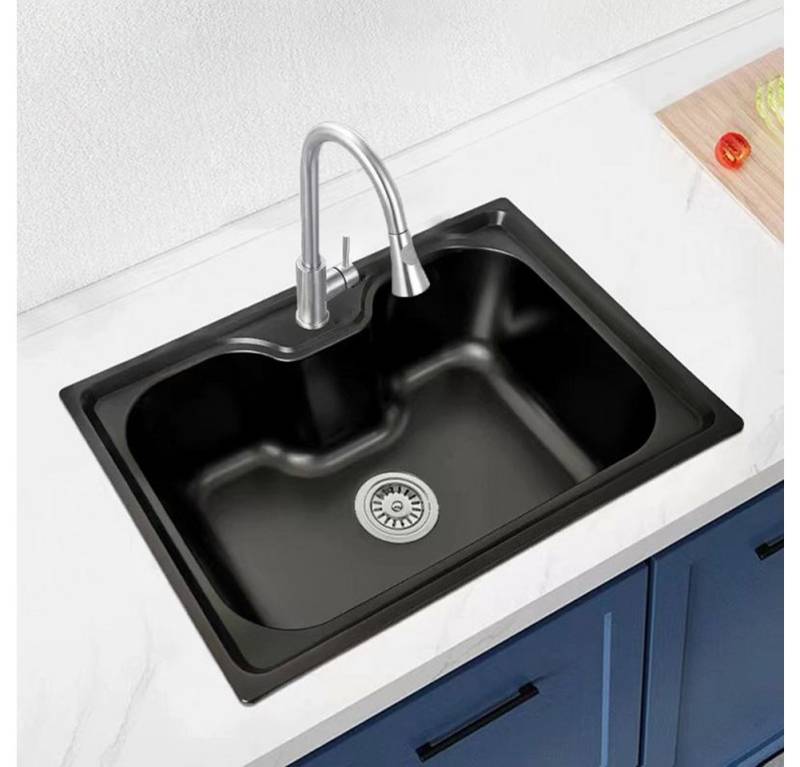 Faizee Möbel Edelstahlspüle Titan 60x42x20cm – rechteckig – inkl. Siphon-Set mit Armaturoption von Faizee Möbel
