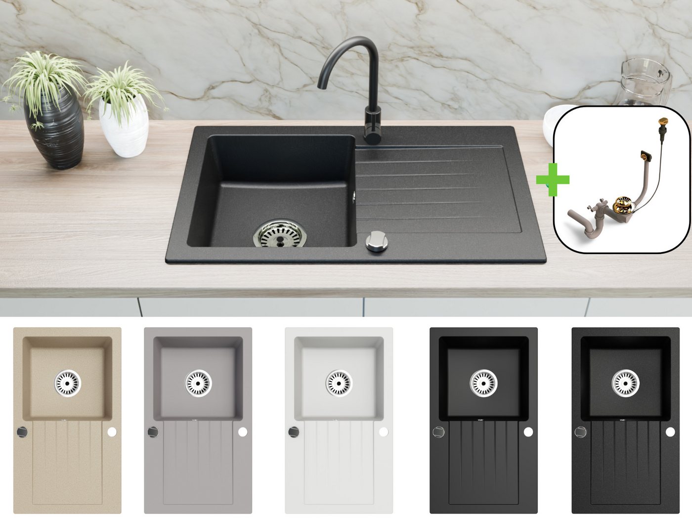 Faizee Möbel Granitspüle Faizee Home, Granitspüle 75×43,5 cm – Küchenspüle mit goldenem Siphon, Rechteck, 75/16.5 cm, Beidseitig montierbar, kratzfest, hitzebeständig bis 280 °C, pflegeleicht, mit goldenem Siphon, (Spüle mit Siphon, Granitspüle 75×43,5, Siphon Gold, Montageset, OVP), Granitspüle 75×43,5, kratzfest, pflegeleicht, Siphon Gold Faizee Möbel Granitspüle Faizee Home, Granitspüle 75×43,5 cm – Küchenspüle mit goldenem Siphon, Rechteck, 75/16.5 cm, Beidseitig montierbar, kratzfest, hitzebeständig bis 280 °C, pflegeleicht, mit goldenem Siphon, (Spüle mit Siphon, Granitspüle 75×43,5, Siphon Gold, Montageset, OVP), Granitspüle 75×43,5, kratzfest, pflegeleicht, Siphon Gold von Faizee Möbel