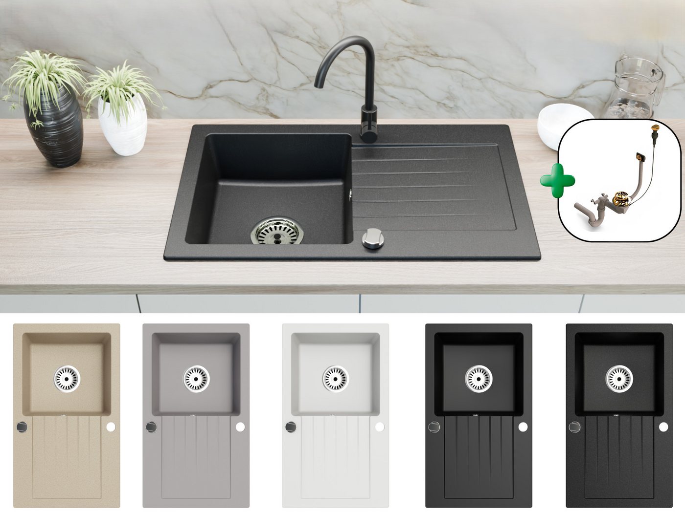 Faizee Möbel Granitspüle Faizee Home Granitspüle 76x44 cm mit goldener Armatur & Siphon-Set, Rechteck, 75/43.5 cm, Kratzfest, hitzebeständig bis 280 °C, reversibel, pflegeleicht, inkl. goldener Armatur & Siphon-Set, (Komplett-Set, Komplett-Set mit goldener Armatur & Siphon-Set), Kratzfest, hitzebeständig, reversibel, inkl. goldener Armatur & Siphon Faizee Möbel Granitspüle Faizee Home Granitspüle 76x44 cm mit goldener Armatur & Siphon-Set, Rechteck, 75/43.5 cm, Kratzfest, hitzebeständig bis 280 °C, reversibel, pflegeleicht, inkl. goldener Armatur & Siphon-Set, (Komplett-Set, Komplett-Set mit goldener Armatur & Siphon-Set), Kratzfest, hitzebeständig, reversibel, inkl. goldener Armatur & Siphon von Faizee Möbel