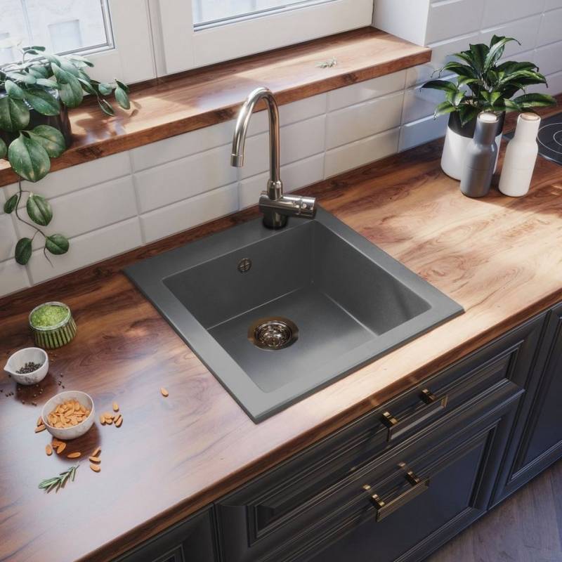 Faizee Möbel Granitspüle Graniteinbauspüle für moderne und traditionelle Küchen 48x16,6x50cm von Faizee Möbel
