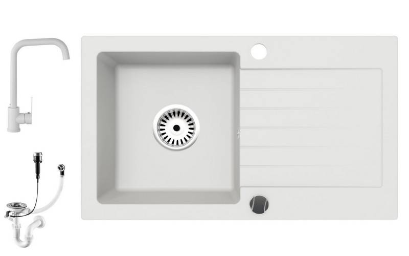 Faizee Möbel Granitspüle Faizee Home Granitspüle 75×43,5 cm mit Armatur Steel – Einbauspüle, Beidseitig montierbar, kratzfest, hitzebeständig bis 280 °C, pflegeleicht, EU-Herstellung, (Spüle mit Armatur, Granitspüle 75×43,5, Armatur Steel, Siphon inkl., Montagesatz dabei), Granitspüle 75×43,5, beidseitig montierbar, kratzfest, Siphon inkl. Faizee Möbel Granitspüle Faizee Home Granitspüle 75×43,5 cm mit Armatur Steel – Einbauspüle, Beidseitig montierbar, kratzfest, hitzebeständig bis 280 °C, pflegeleicht, EU-Herstellung, (Spüle mit Armatur, Granitspüle 75×43,5, Armatur Steel, Siphon inkl., Montagesatz dabei), Granitspüle 75×43,5, beidseitig montierbar, kratzfest, Siphon inkl. von Faizee Möbel