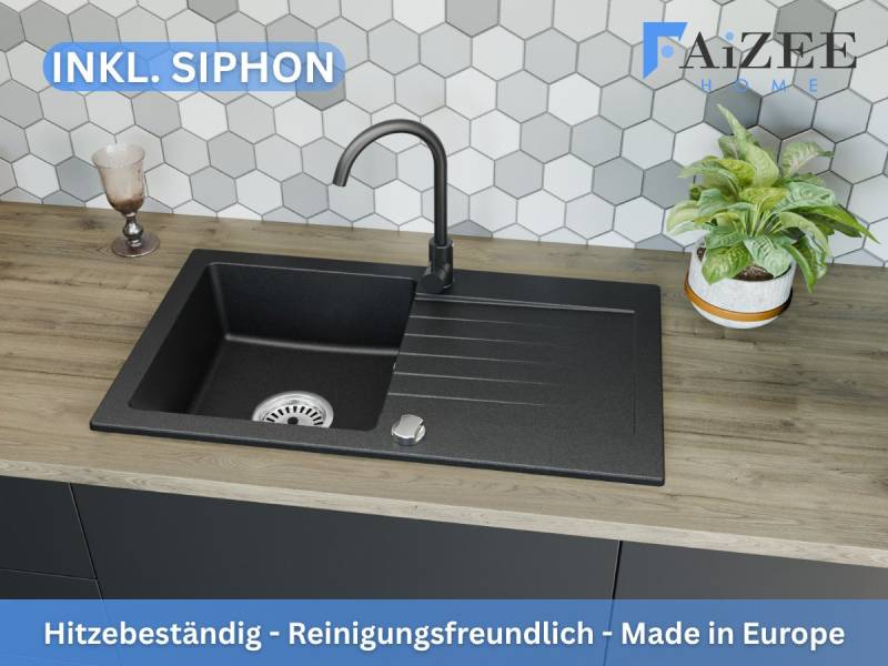 Faizee Möbel Granitspüle Granitspüle 76x44 Schwarz+ Armatur Schwarz Eckig inkl Siphon, Eckig, 75/43,5 cm Faizee Möbel Granitspüle Granitspüle 76x44 Schwarz+ Armatur Schwarz Eckig inkl Siphon, Eckig, 75/43,5 cm von Faizee Möbel