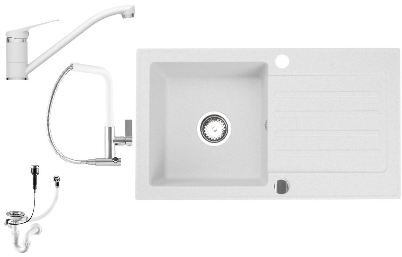 Faizee Möbel Granitspüle Granitspüle 76x44 Weiß+ Armatur Küchenspüle Granit inkl. Siphon Set, Eckig, 76/44 cm Faizee Möbel Granitspüle Granitspüle 76x44 Weiß+ Armatur Küchenspüle Granit inkl. Siphon Set, Eckig, 76/44 cm von Faizee Möbel
