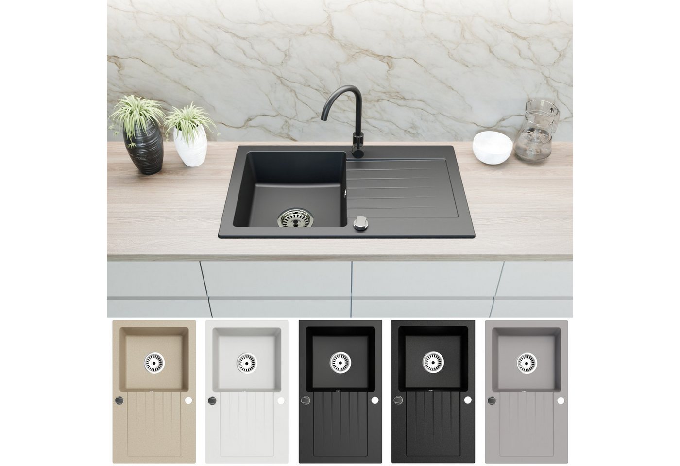 Faizee Möbel Granitspüle Granitspüle Küchenspüle Granit Siphon Einbauspüle Spüle 75x45, Eckig Faizee Möbel Granitspüle Granitspüle Küchenspüle Granit Siphon Einbauspüle Spüle 75x45, Eckig von Faizee Möbel