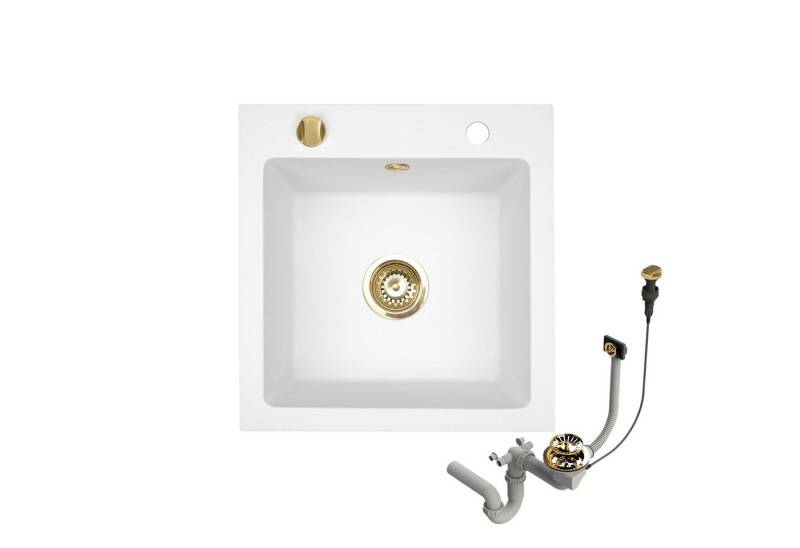 Faizee Möbel Granitspüle Granitspüle Küchenspüle Granit Siphon Gold Spüle 48x50cm, eckig, 48/50 cm von Faizee Möbel