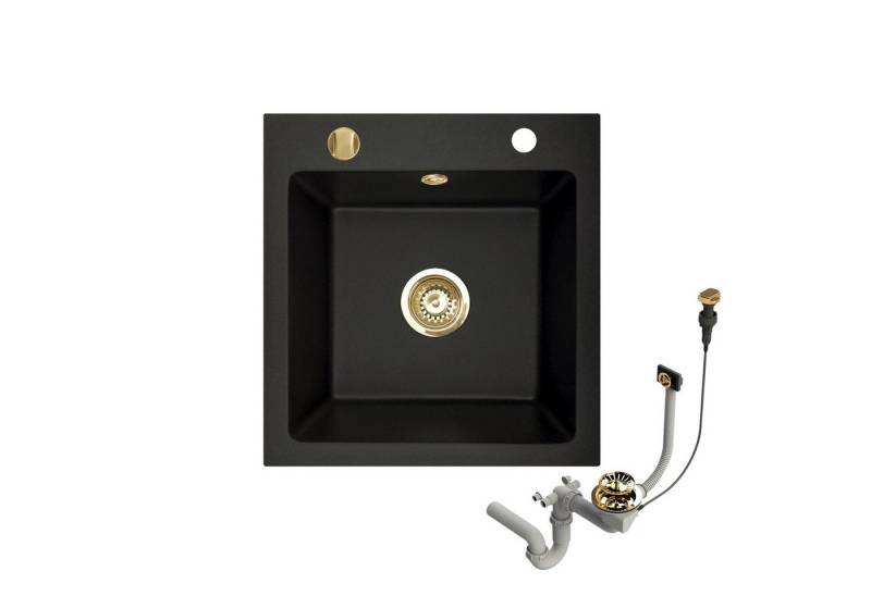 Faizee Möbel Granitspüle Granitspüle Küchenspüle Granit Siphon Gold Spüle 48x50cm, eckig, 48/50 cm von Faizee Möbel