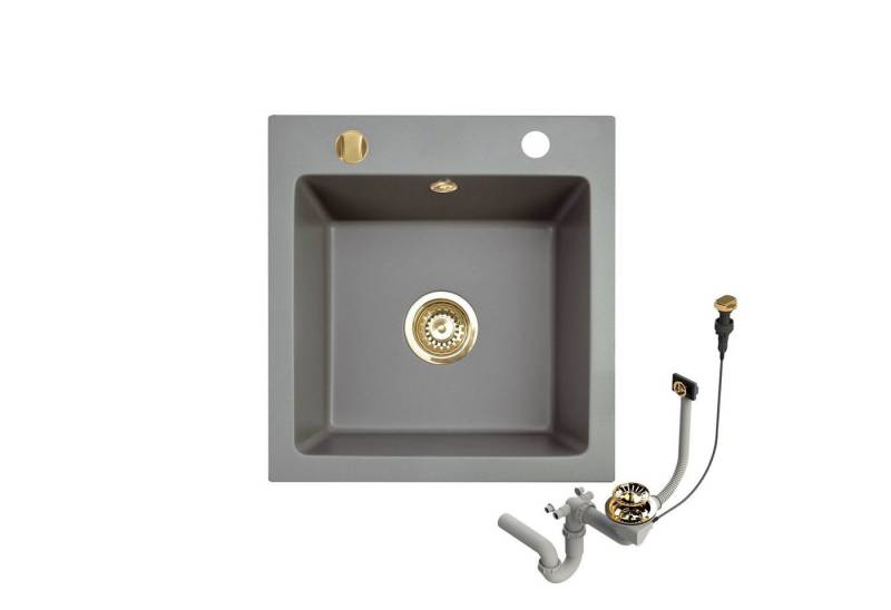 Faizee Möbel Granitspüle Granitspüle Küchenspüle Granit Siphon Gold Spüle 48x50cm, eckig, 48/50 cm von Faizee Möbel