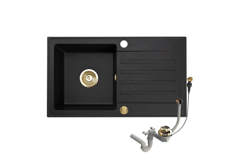 Faizee Möbel Granitspüle Granitspüle Küchenspüle inkl. Siphon Gold Einbauspüle 76x44, Rechteck, 75/45 cm von Faizee Möbel
