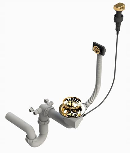 Faizee Möbel | Automatischer Siphon mit Überlauf für Granitspülen | Ablaufgarnitur für Spülbecken in Gold | Siphon Edelstahl für Küchenspüle & Spüle Küche | Einfache Montage & zuverlässige von Faizee Möbel