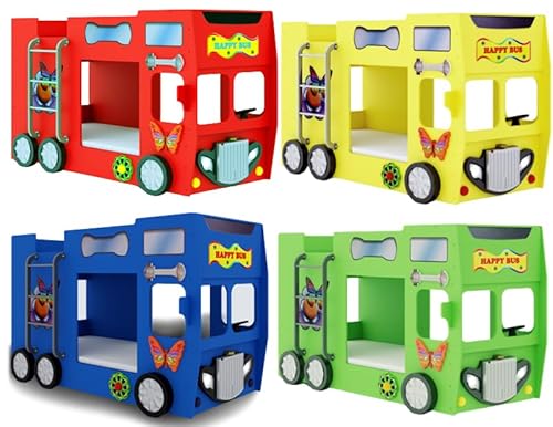 Faizee Möbel Happy Bus Kinderbett in Blau/Grün/Rot/Gelb Hochwertiges MDF Kinderzimmer Bett [210x115x145] (Rot) von Faizee Möbel