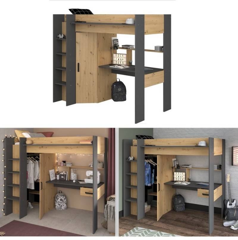 Faizee Möbel Hochbett Hochbett Heavy 1 Parisot +Kleiderschrank+Schreibtisch+Lattenrostplatte von Faizee Möbel