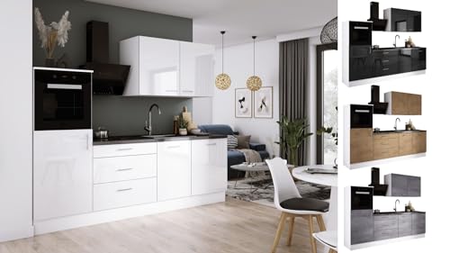 Faizee Möbel Hochwertige Komfort Küche 250x57x170 mit Schränken und Arbeitsplatte Hochglanz Dunkelgrau von Faizee Möbel