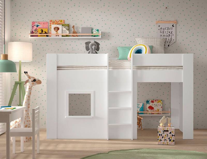 Faizee Möbel Jugendbett Halbhohes Spielbett Reno in Hütten-Optik in 2 Varianten von Faizee Möbel