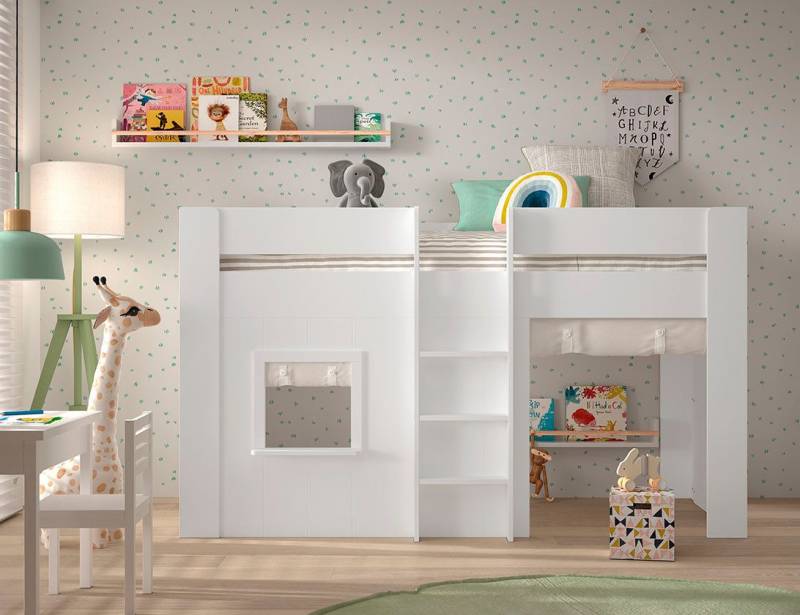 Faizee Möbel Jugendbett Halbhohes Spielbett Reno in Hütten-Optik in 2 Varianten von Faizee Möbel