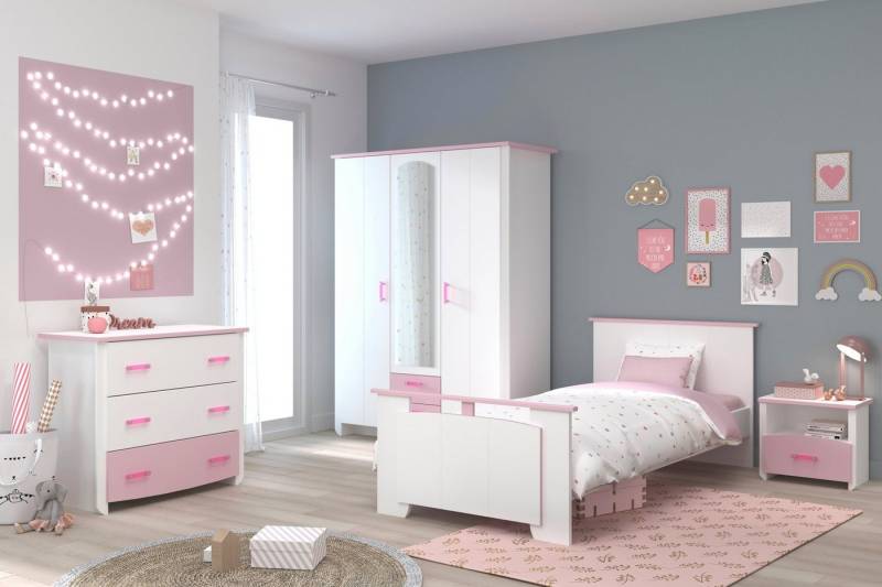 Faizee Möbel Jugendzimmer-Set Biotiful 12 Parisot Kinderzimmer rosa Schrank Bett Kommode Nachttisch, (4-tlg) von Faizee Möbel