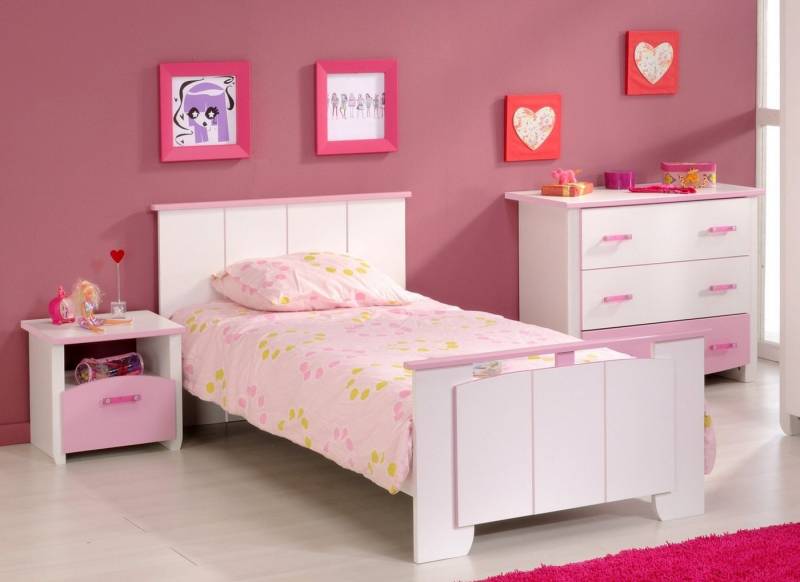 Faizee Möbel Jugendzimmer-Set Biotiful 3 Parisot Kinderzimmerbett rosa Nachttisch Kastenkommode, (3-tlg) von Faizee Möbel