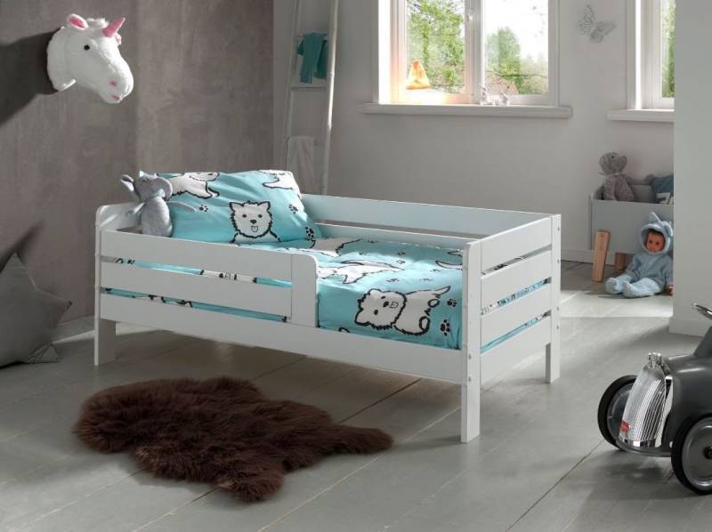 Faizee Möbel Kinderbett Juniorbett 70x140cm, Umrandung mit Sprossen, Kiefer massiv Weiß/Grau von Faizee Möbel