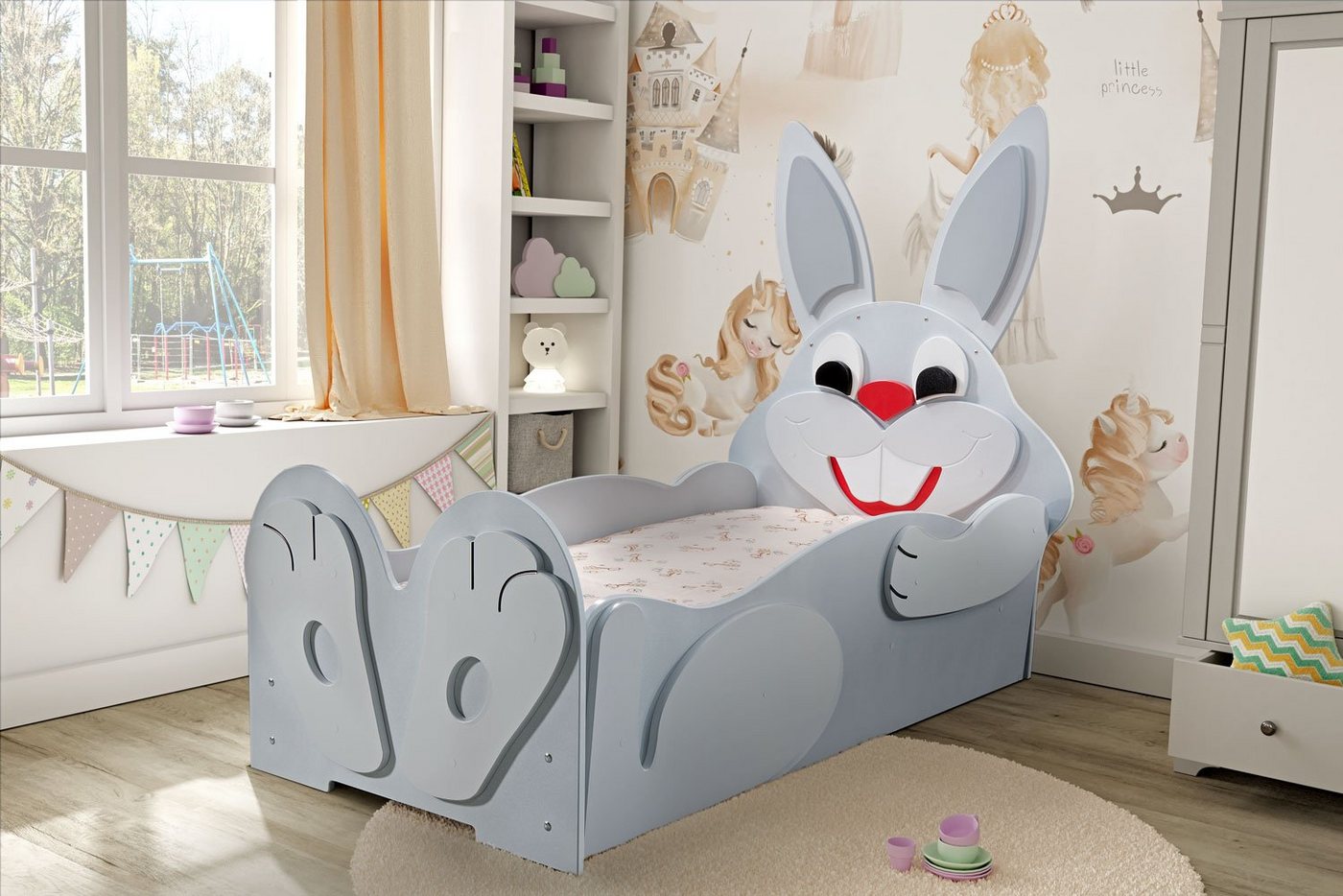 Faizee Möbel Kinderbett [Rabbit Small/Big] Kinderzimmerbett in Grau 65x100x135/205x120x160 von Faizee Möbel