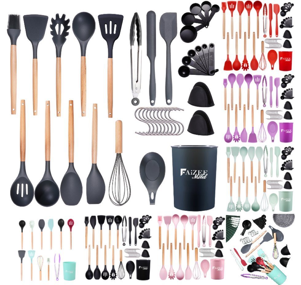 Faizee Möbel Kochbesteck-Set Küchenhelfer Set 38tlg Silikon Kochbesteck Holzgriff Küchenutensilien Faizee Möbel Kochbesteck-Set Küchenhelfer Set 38tlg Silikon Kochbesteck Holzgriff Küchenutensilien von Faizee Möbel