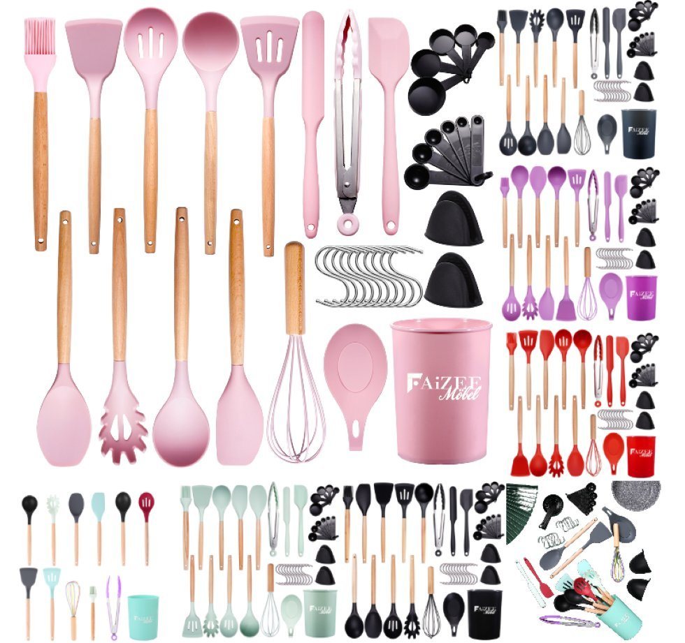 Faizee Möbel Kochbesteck-Set Küchenhelfer Set 38tlg Silikon Kochbesteck Holzgriff Küchenutensilien Faizee Möbel Kochbesteck-Set Küchenhelfer Set 38tlg Silikon Kochbesteck Holzgriff Küchenutensilien von Faizee Möbel