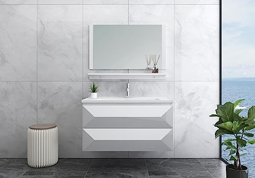 Faizee Möbel Miran Badmöbel Set Weiß Hochglanz 90 cm – 4-teiliges Badezimmer Set mit LED-Spiegel, Waschbecken, Armatur & Soft-Close Unterschrank Faizee Möbel Miran Badmöbel Set Weiß Hochglanz 90 cm – 4-teiliges Badezimmer Set mit LED-Spiegel, Waschbecken, Armatur & Soft-Close Unterschrank von Faizee Möbel