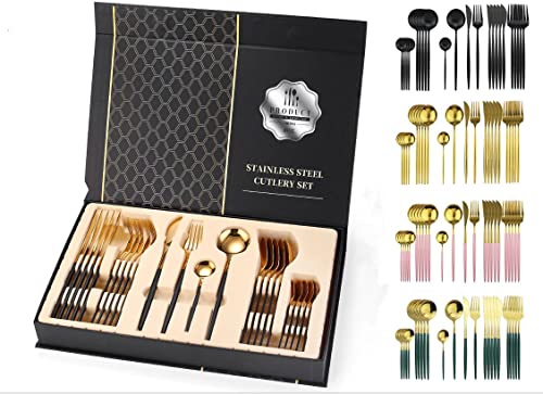 FaizeeMöbel Besteck Set Edelstahl für 6 Personen 24-teiliges Besteckset hochglanzpoliert Spülmaschinenfest Luxury Box (Grün Gold) von Faizee Möbel