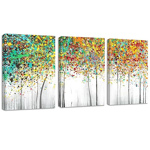 3 Teilig Leinwandbilder Bilder mit Rahmen Abstrakt Bunter Blütenbaum bild auf leinwand Wandkunst Modern Wandbilder Kunstdruck Deko für Wohnzimmer Schlafzimmer fertig zum Aufhängen 120x60cm(40x60x3) von FajerminArt