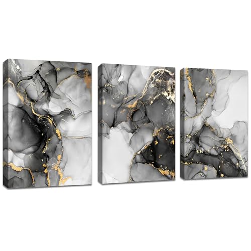 3 Pcs Leinwandbilder Bilder mit Rahmen Marmor grau gold weiß bild auf leinwand Wandkunst Modern Wandbilder Kunstdruck Deko für Wohnzimmer Schlafzimmer fertig zum Aufhängen 90x40cm(30x40x3) von FajerminArt