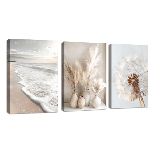 3Pcs Modern Beige Pampasgras Bilder Set, Boho Strand-Szenerie Wandbilder mit Rahmen, Modern Löwenzahn bild auf Leinwand Wandkunst Kunstdruck Deko für Wohnzimmer Schlafzimmer Küche Esszimmer 40x60cmx3 3Pcs Modern Beige Pampasgras Bilder Set, Boho Strand-Szenerie Wandbilder mit Rahmen, Modern Löwenzahn bild auf Leinwand Wandkunst Kunstdruck Deko für Wohnzimmer Schlafzimmer Küche Esszimmer 40x60cmx3 von FajerminArt