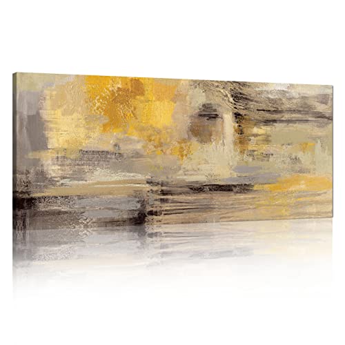 Mit Rahmen Großes Leinwandbilder Bilder Abstrakt Senfgelb Grau bild auf leinwand Wandkunst Modern Wandbilder XXL Kunstdruck Deko für Wohnzimmer Schlafzimmer Heimbüro fertig zum Aufhängen 120x50cm von FajerminArt