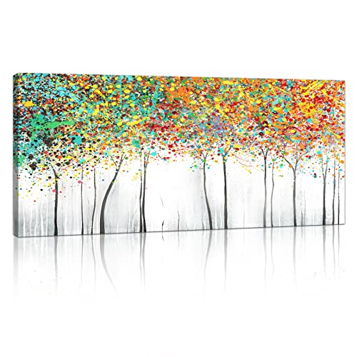 Mit Rahmen Großes Leinwandbilder Bilder 120x50cm Abstrakt Bunte Baumblüte bild auf leinwand Wandkunst Modern Wandbilder XXL Kunstdruck Deko für Wohnzimmer Schlafzimmer fertig zum Aufhängen von FajerminArt