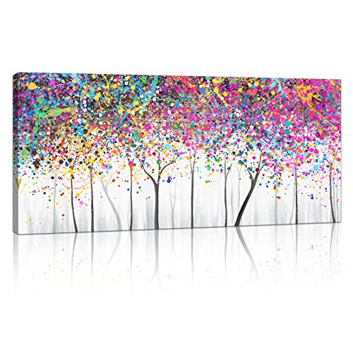 Mit Rahmen Großes Leinwandbilder Abstrakt Bilder Bunte Baumblüte Abstrakt bild auf leinwand Wandkunst Modern Wandbilder XXL Kunstdruck Deko für Wohnzimmer Schlafzimmer fertig zum Aufhängen 120x50cm von FajerminArt