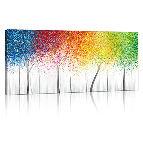 Mit Rahmen Großes Leinwandbilder Abstrakt Bilder Bunte Baumblüte Abstrakt bild auf leinwand Wandkunst Modern Wandbilder XXL Kunstdruck Deko für Wohnzimmer Schlafzimmer fertig zum Aufhängen 120x50cm von FajerminArt