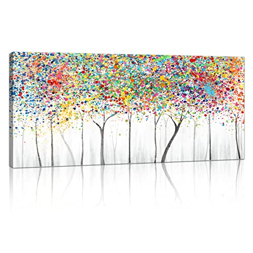 Mit Rahmen Großes Leinwandbilder Abstrakt Bilder Bunte Baumblüte Abstrakt bild auf leinwand Wandkunst Modern Wandbilder XXL Kunstdruck Deko für Wohnzimmer Schlafzimmer fertig zum Aufhängen 120x50cm von FajerminArt